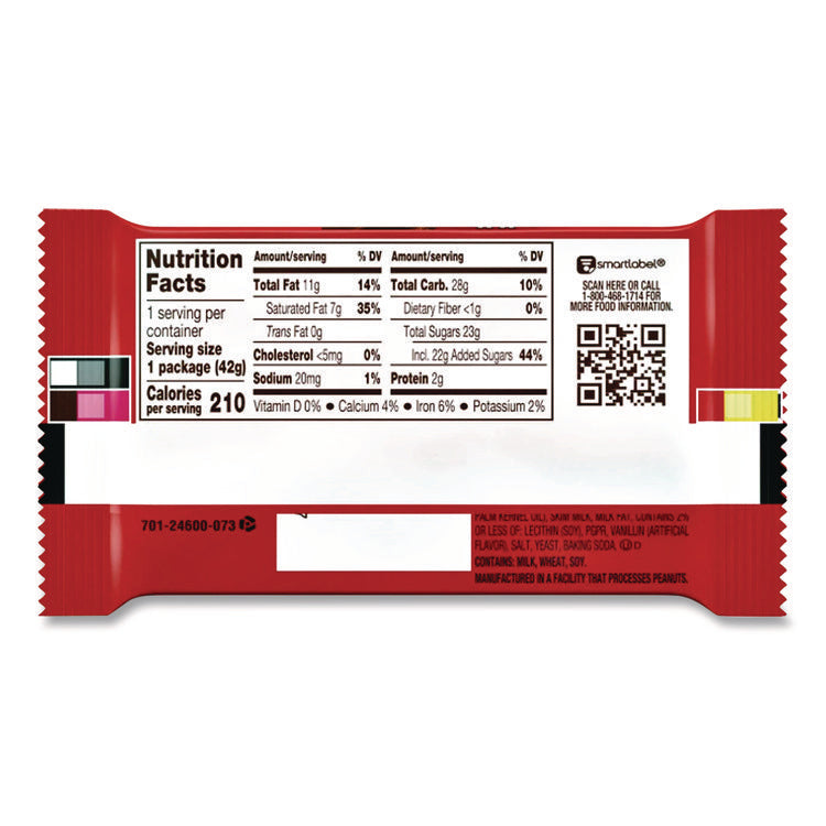 Wafer Bar with Milk Chocolate, 1.5 oz Bar, 36 Bars/Box