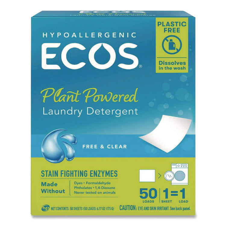 Liquidless Laundry Detergent Sheets, Free and Clear, 50 Sheets/Pack, 10 Packs/Carton