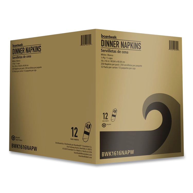 Dinner Napkins, 1-Ply, 16" x 16", White, 250/Pack, 12 Packs/Carton