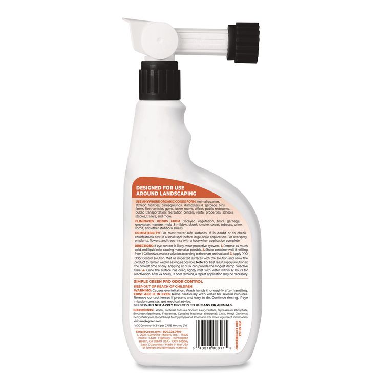 Pro Odor Control, Herbal, 32 oz Hose-End Spray Bottle, 6/Carton