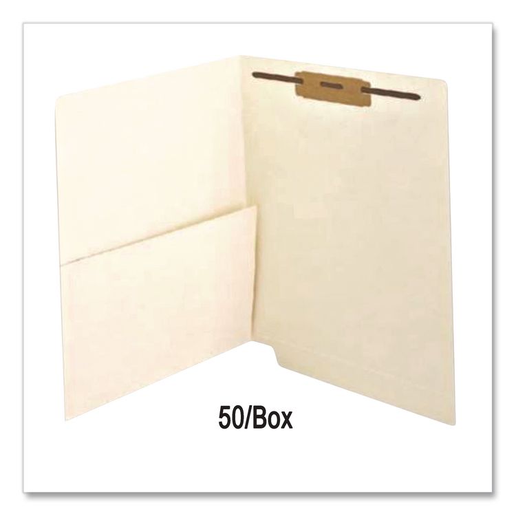 Slash Pocket End Tab Fastener Folders, 0.75" Expansion, 1 Fastener, Letter Size, Manila Exterior, 50/Box