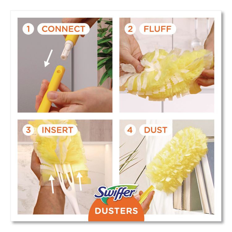 Heavy Duty Dusters With Extendable Handle, Plastic Handle Extends To 3 Ft, 1 Handle And 3 Dusters/kit, 6 Kits/carton