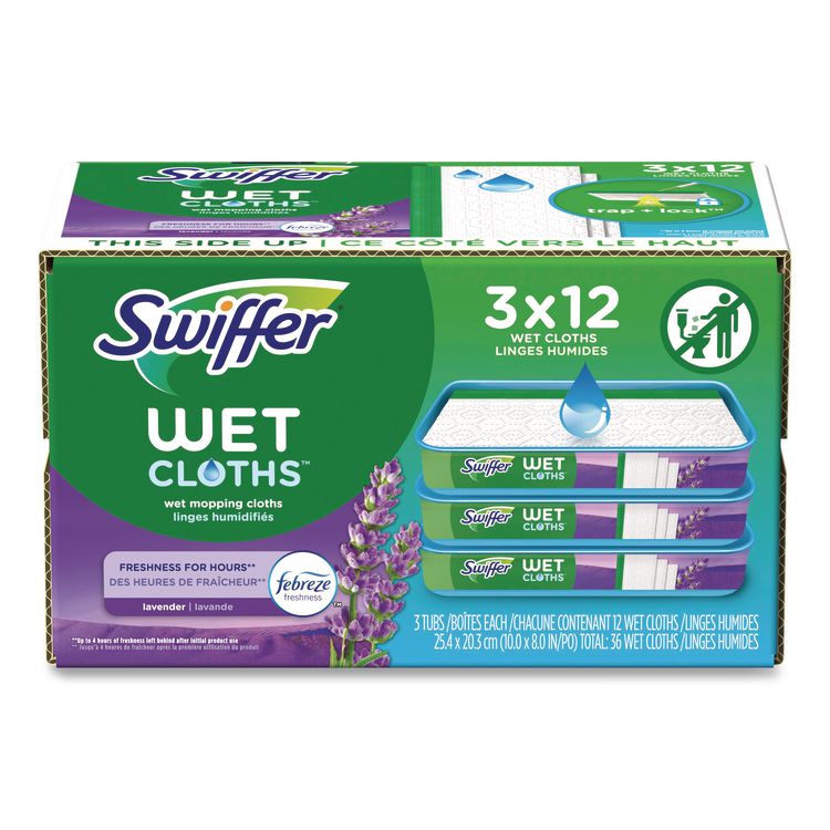 Wet Refill Cloths, 10 x 8, Lavender Vanilla and Comfort, White, 36/Carton