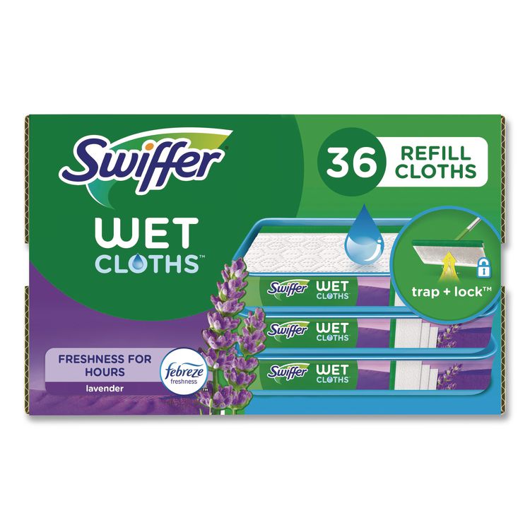Wet Refill Cloths, 10 x 8, Lavender Vanilla and Comfort, White, 36/Carton