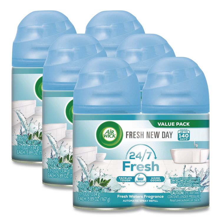 Freshmatic Ultra Spray Refill, Fresh Waters, 5.89 oz Aerosol Spray, 2/Pack, 3 Packs/Carton