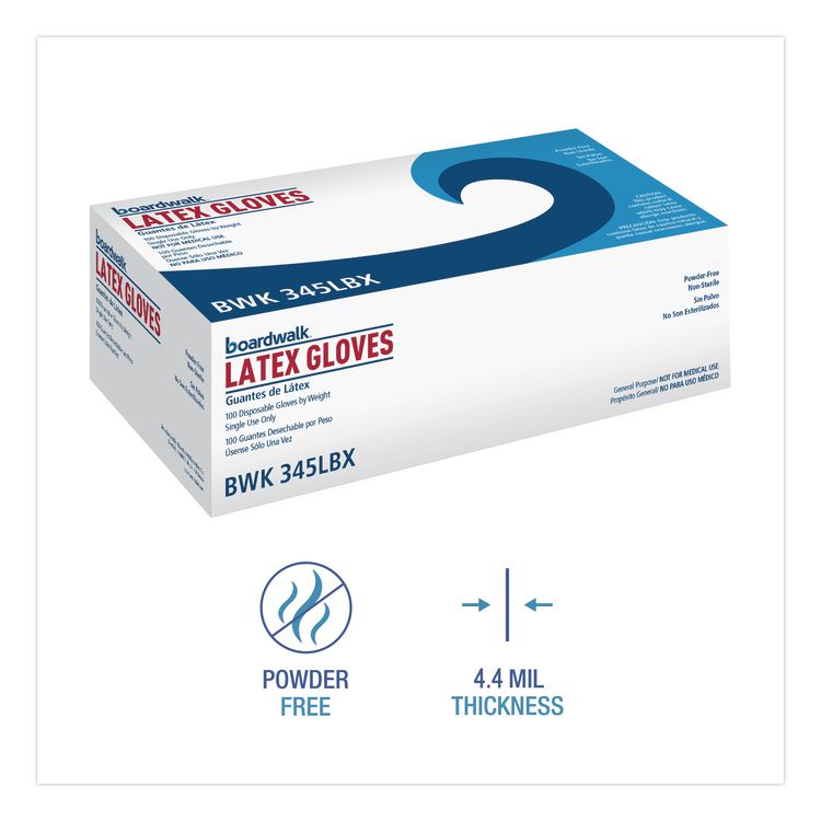 General-Purpose Latex Gloves, Powder-Free, Large, 4.4 mil Thick, 9.5" Long, Natural, 100/Box, 10 Boxes/Carton