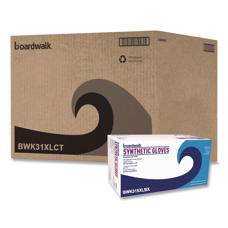 Powder-Free Synthetic Vinyl Gloves, X-Large, 4 mil Thick, 9.5" Long, Cream, 100/Box, 10 Boxes/Carton