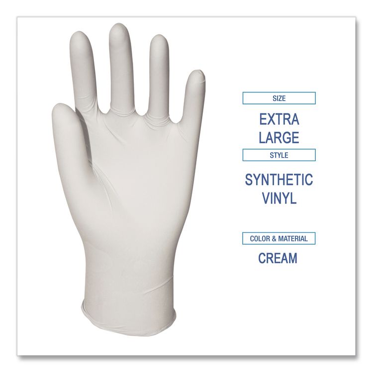 Powder-Free Synthetic Vinyl Gloves, X-Large, 4 mil Thick, 9.5" Long, Cream, 100/Box, 10 Boxes/Carton