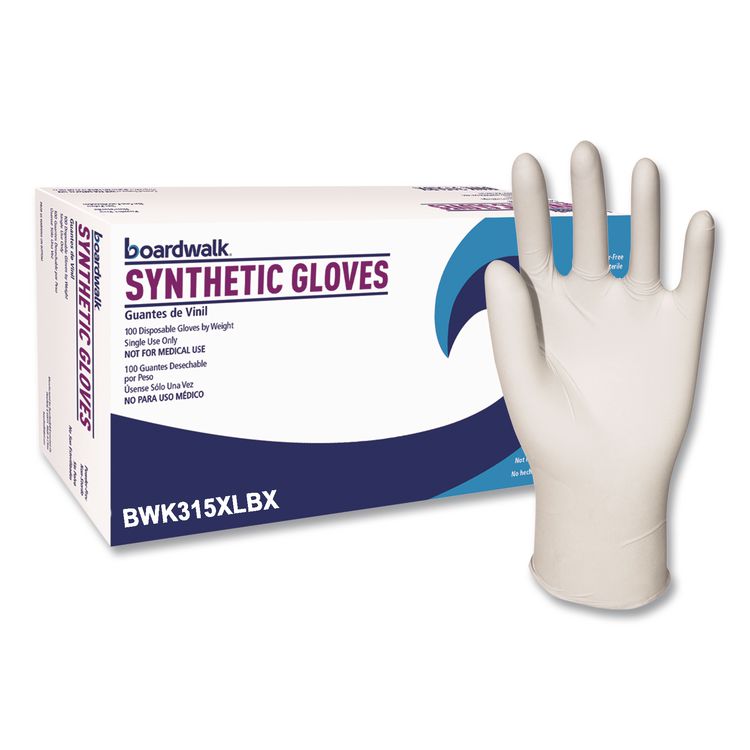 Powder-Free Synthetic Vinyl Gloves, X-Large, 4 mil Thick, 9.5" Long, Cream, 100/Box, 10 Boxes/Carton