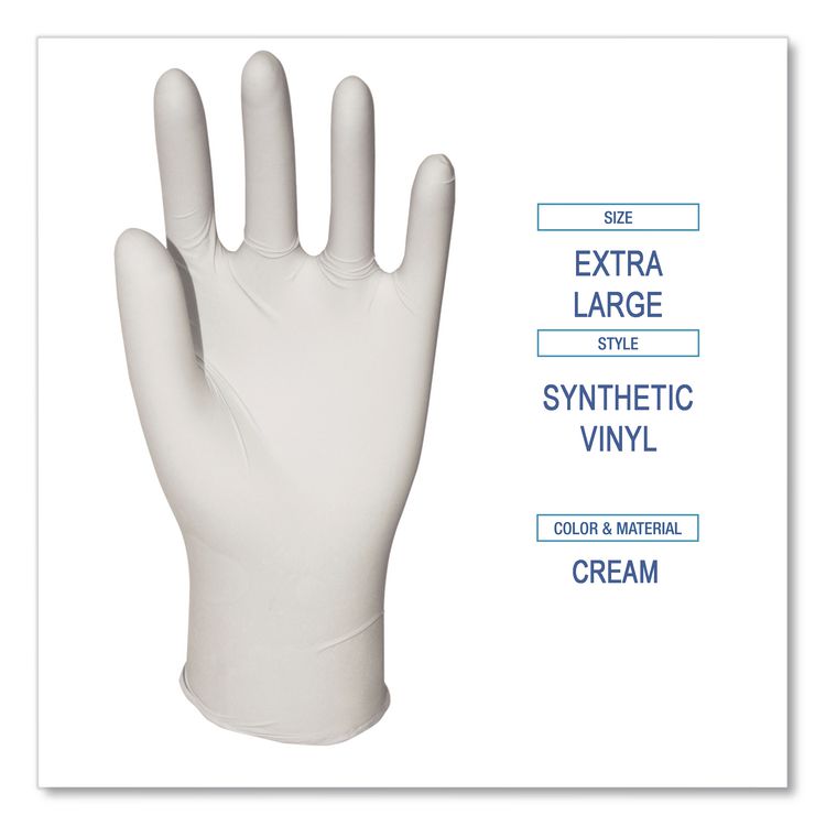 Powder-Free Synthetic Vinyl Gloves, X-Large, 4 mil Thick, 9.5" Long, Cream, 100/Box