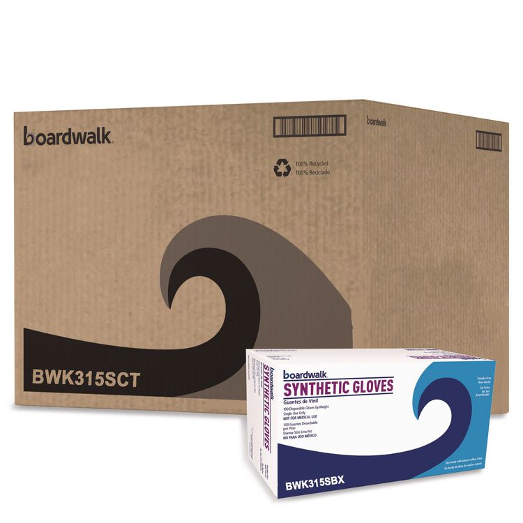 Powder-Free Synthetic Vinyl Gloves, Small, 4 mil Thick, 9.5" Long, Cream, 100/Box, 10 Boxes/Carton