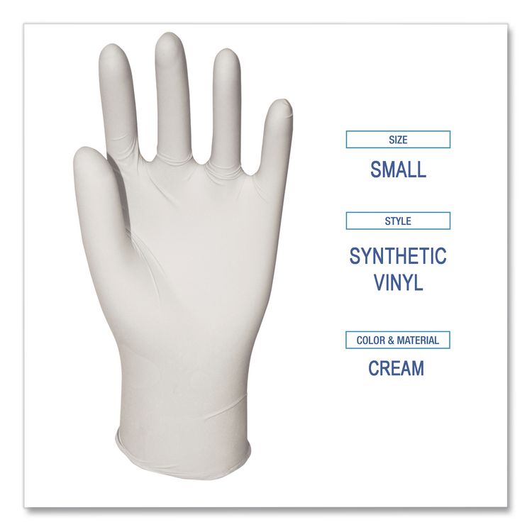 Powder-Free Synthetic Vinyl Gloves, Small, 4 mil Thick, 9.5" Long, Cream, 100/Box, 10 Boxes/Carton