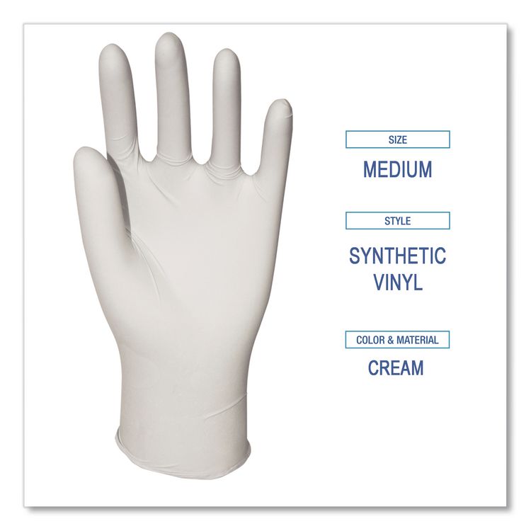 Powder-Free Synthetic Vinyl Gloves, Medium, 4 mil Thick, 9.5" Long, Cream, 100/Box, 10 Boxes/Carton