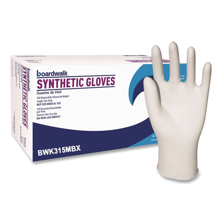 Powder-Free Synthetic Vinyl Gloves, Medium, 4 mil Thick, 9.5" Long, Cream, 100/Box, 10 Boxes/Carton