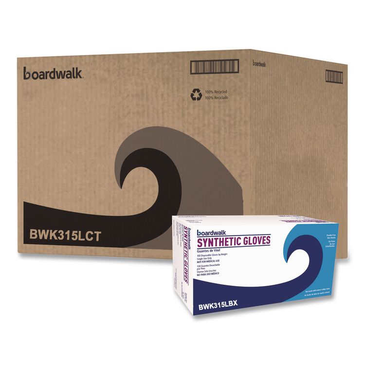 Powder-Free Synthetic Vinyl Gloves, Large, 4 mil Thick, 9.5" Long, Cream, 100/Box, 10 Boxes/Carton