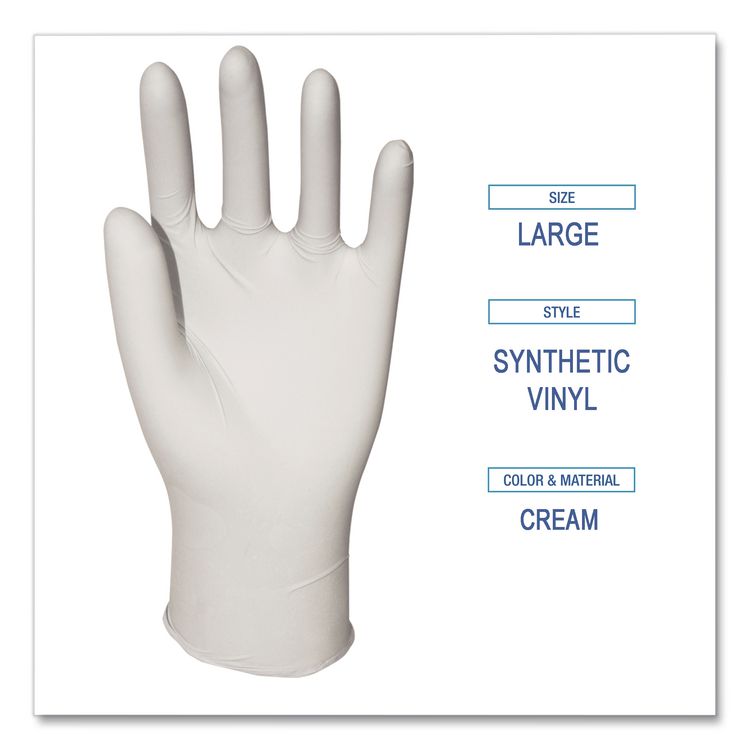 Powder-Free Synthetic Vinyl Gloves, Large, 4 mil Thick, 9.5" Long, Cream, 100/Box, 10 Boxes/Carton
