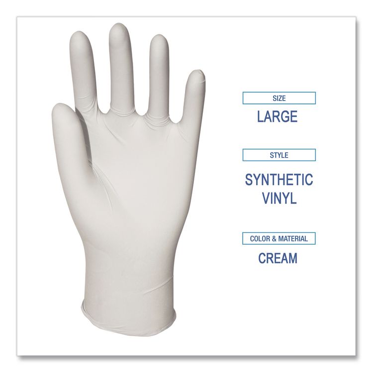 Powder-Free Synthetic Vinyl Gloves, Large, 4 mil Thick, 12" Long, Beige, 100/Box