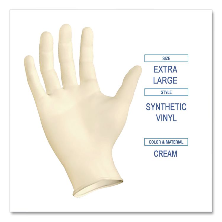 Powder-Free Synthetic Examination Vinyl Gloves, X-Large, 5 mil Thick, 9.5" Long, Cream, 100/Box, 10 Boxes/Carton