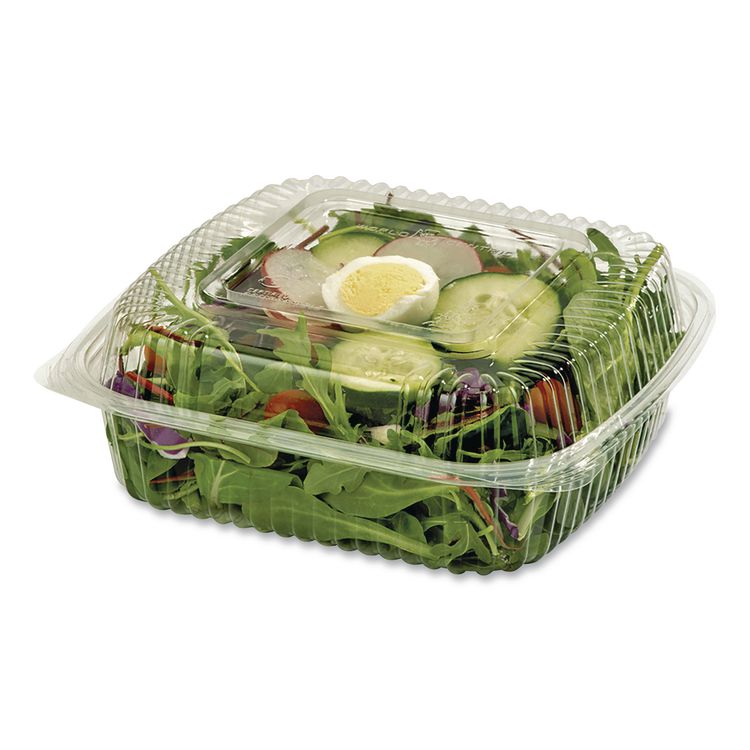 PLA Hinged Clamshells, 46 oz, 8.3 x 8.6 x 3.1, Clear, Plastic, 300/Carton
