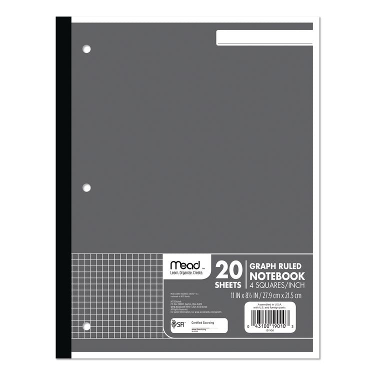 Graph Paper Tablet, 3-Hole, 8.5 X 11, Quadrille: 4 Sq/in, 20 Sheets/pad, 12 Pads/pack