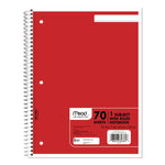 Spiral Notebook, 1-Subject, Wide/Legal Rule, Assorted Cover Colors, (70) 10.5 x 8 Sheets, 6/Pack