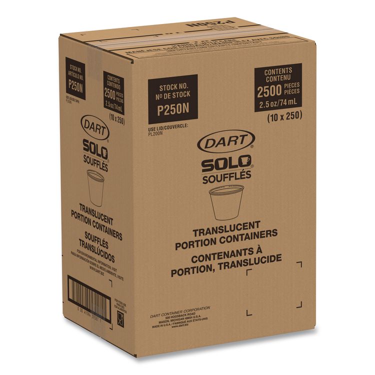 Portion Containers, 2.5 oz, Plastic, Translucent, 2,500/Carton