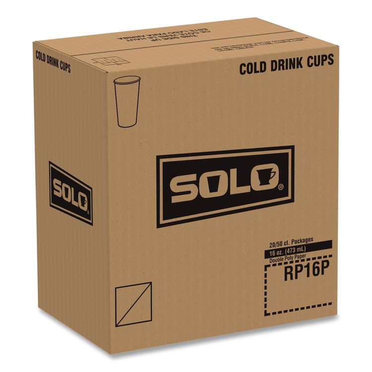 Double Sided Poly (DSP) Paper Cold Cups, 16 oz, White, 50 Cups/Sleeve, 20 Sleeves/Carton