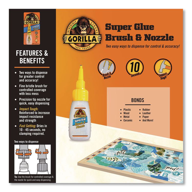 Super Glue With Brush And Nozzle Applicators, 0.35 Oz, Dries Clear