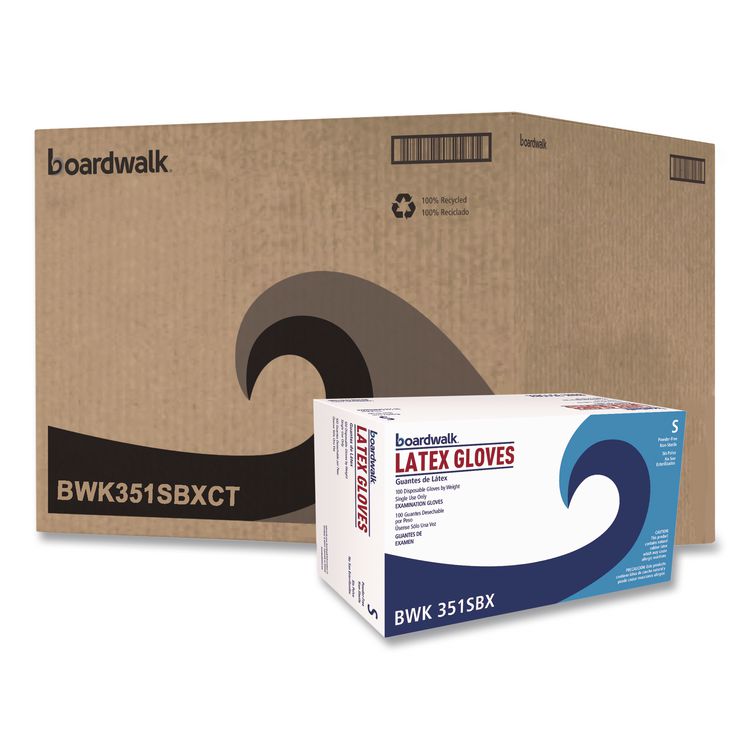 Powder-Free Latex Exam Gloves, Small, 4.8 mil Thick, 9.5" Long, Natural, 100/Box, 10 Boxes/Carton