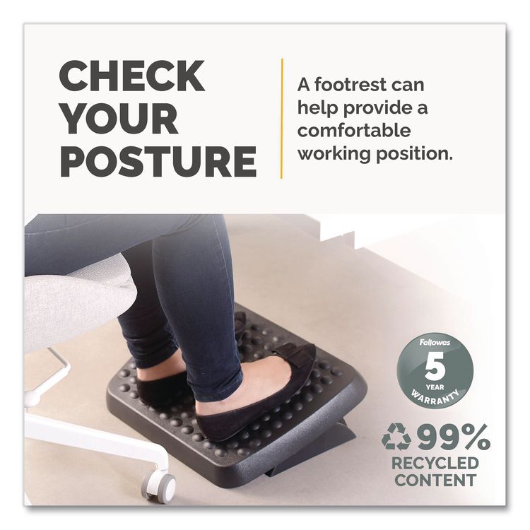 Standard Footrest, Adjustable, 17.63w X 13.13d X 3.75h, Graphite