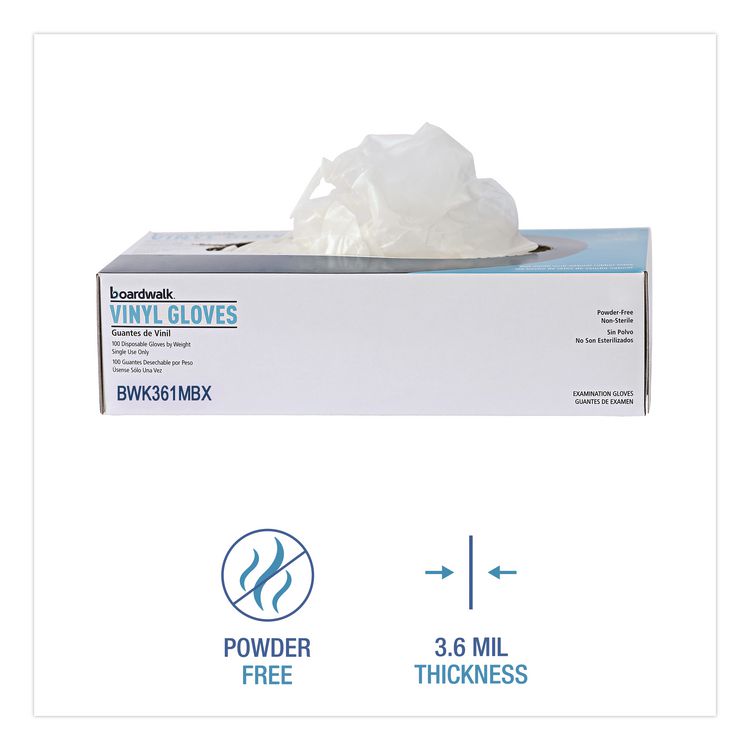 Exam Vinyl Gloves, Powder-Free, Medium, 3.6 mil Thick, 13" Long, Clear, 100/Box