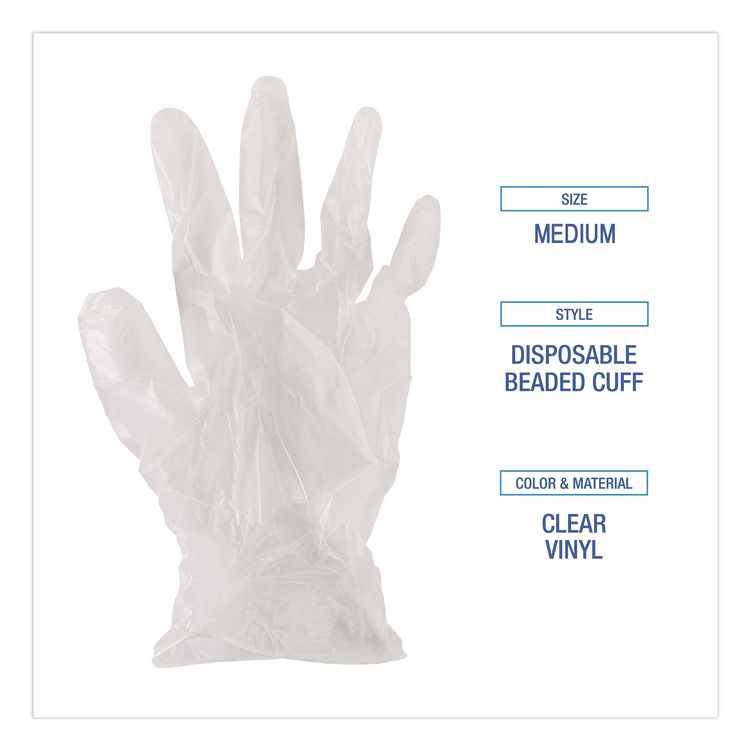 Exam Vinyl Gloves, Powder-Free, Medium, 3.6 mil Thick, 13" Long, Clear, 100/Box