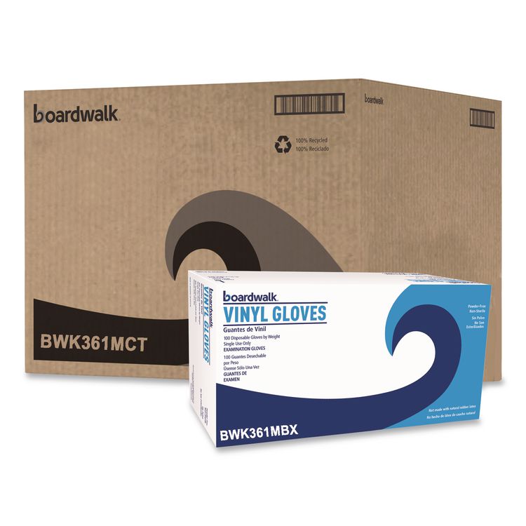 Exam Vinyl Gloves, Powder-Free, Medium, 3.6 mil Thick, 9.5" Long, Clear, 100/Box, 10 Boxes/Carton