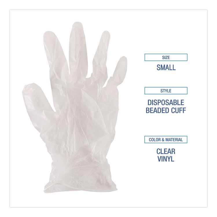 Exam Vinyl Gloves, Powder-Free, Small, 3.6 mil Thick, 13" Long, Clear, 100/Box