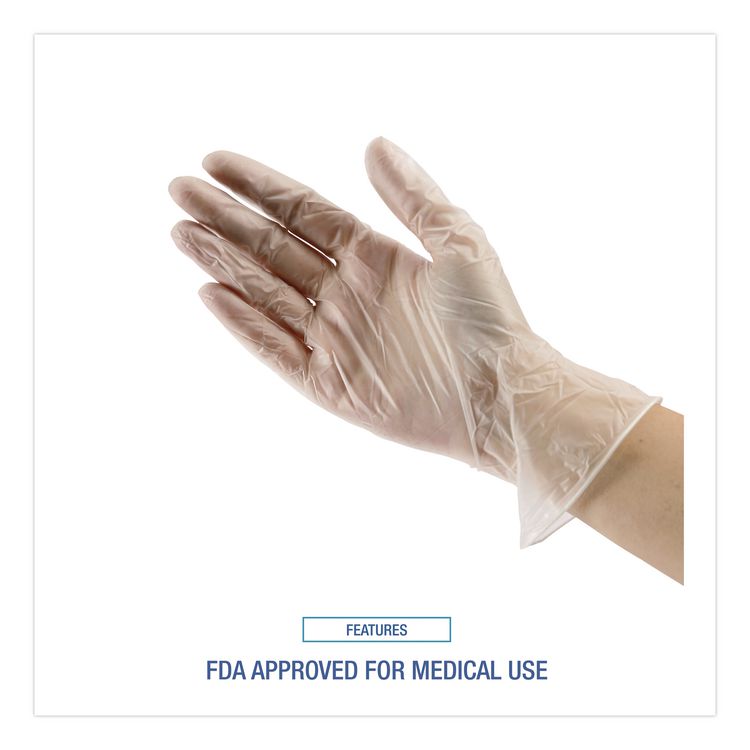 Exam Vinyl Gloves, Powder-Free, Small, 3.6 mil Thick, 13" Long, Clear, 100/Box
