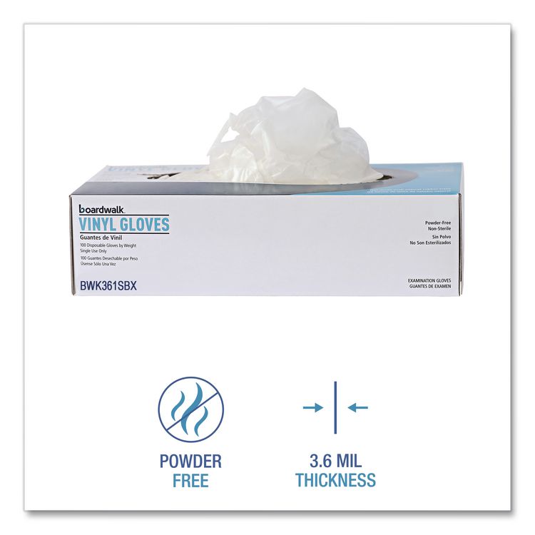 Exam Vinyl Gloves, Powder-Free, Small, 3.6 mil Thick, 9.5" Long, Clear, 100/Box, 10 Boxes/Carton