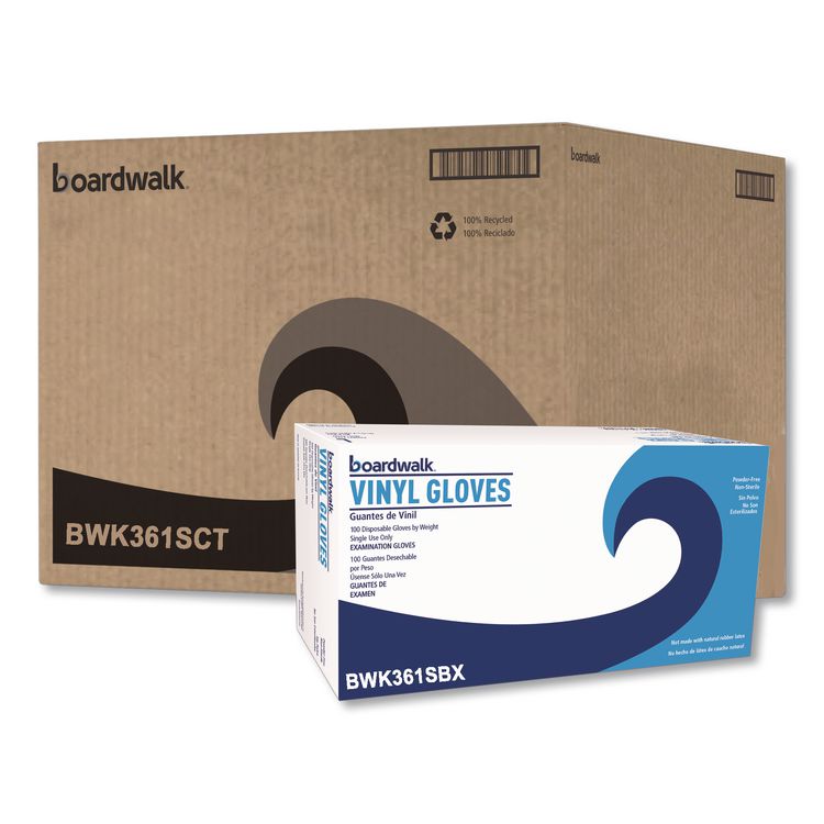 Exam Vinyl Gloves, Powder-Free, Small, 3.6 mil Thick, 9.5" Long, Clear, 100/Box, 10 Boxes/Carton