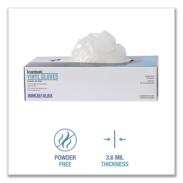Exam Vinyl Gloves, Powder-Free, X-Large, 3.6 mil Thick, 13" Long, Clear, 100/Box