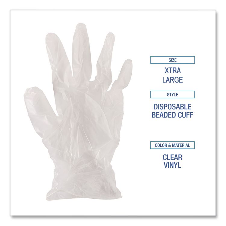 Exam Vinyl Gloves, Powder-Free, X-Large, 3.6 mil Thick, 13" Long, Clear, 100/Box