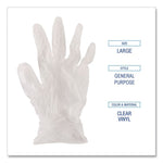 General Purpose Vinyl Gloves, Powder-Free, Large, 2.6 mil Thick, 9.5" Long, Clear, 100/Box, 10 Boxes/Carton