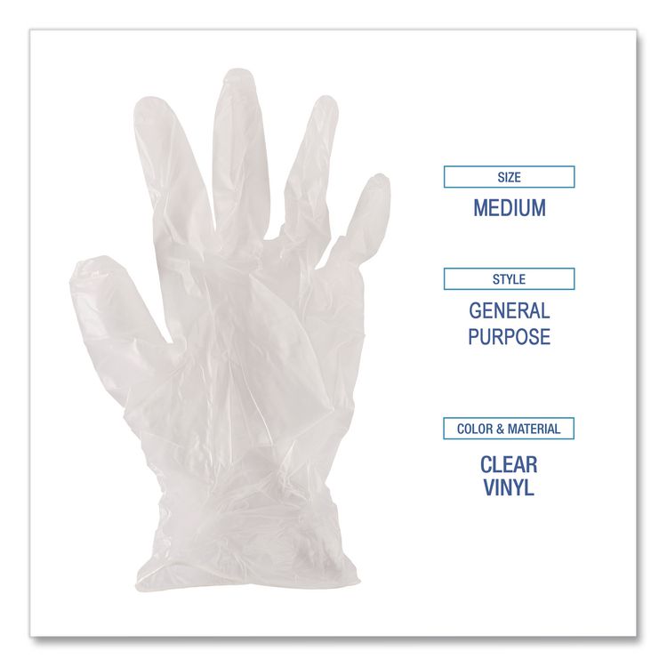 General Purpose Vinyl Gloves, Powder-Free, Medium, 2.6 mil Thick, 9.5" Long, Clear, 100/Box, 10 Boxes/Carton