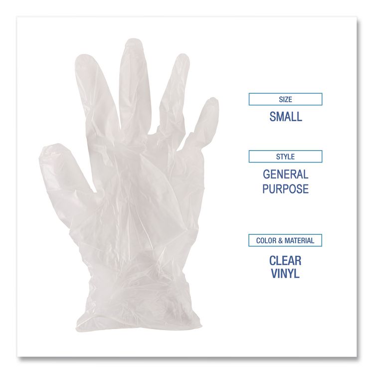 General Purpose Vinyl Gloves, Powder-Free, Small, 2.6 mil Thick, 9.5" Long, Clear, 100/Box
