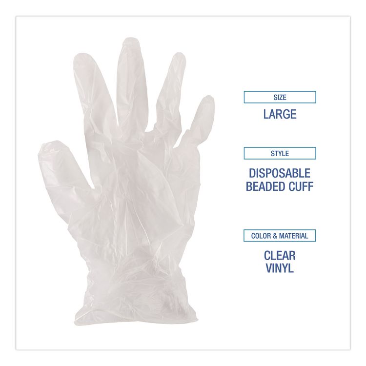 Exam Vinyl Gloves, Powder-Free, Large, 3.6 mil Thick, 13" Long, Clear, 100/Box