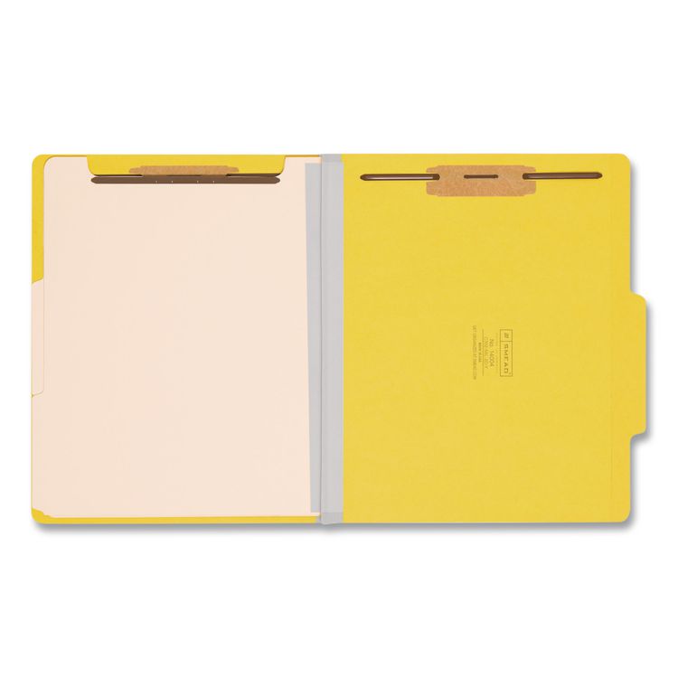 Top Tab Classification Folders, Six SafeSHIELD Fasteners, 2" Expansion, 2 Dividers, Letter Size, Yellow Exterior, 10/Box