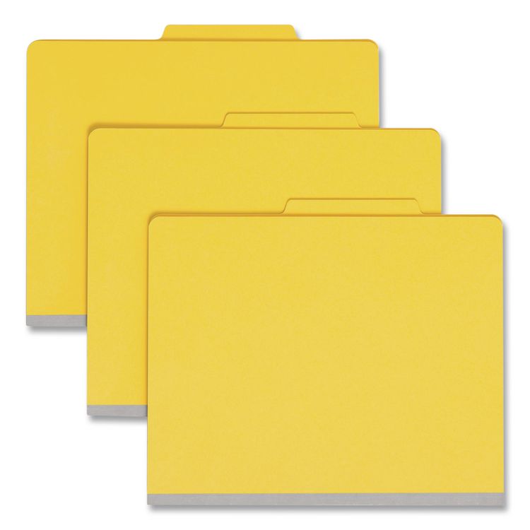 Top Tab Classification Folders, Six SafeSHIELD Fasteners, 2" Expansion, 2 Dividers, Letter Size, Yellow Exterior, 10/Box