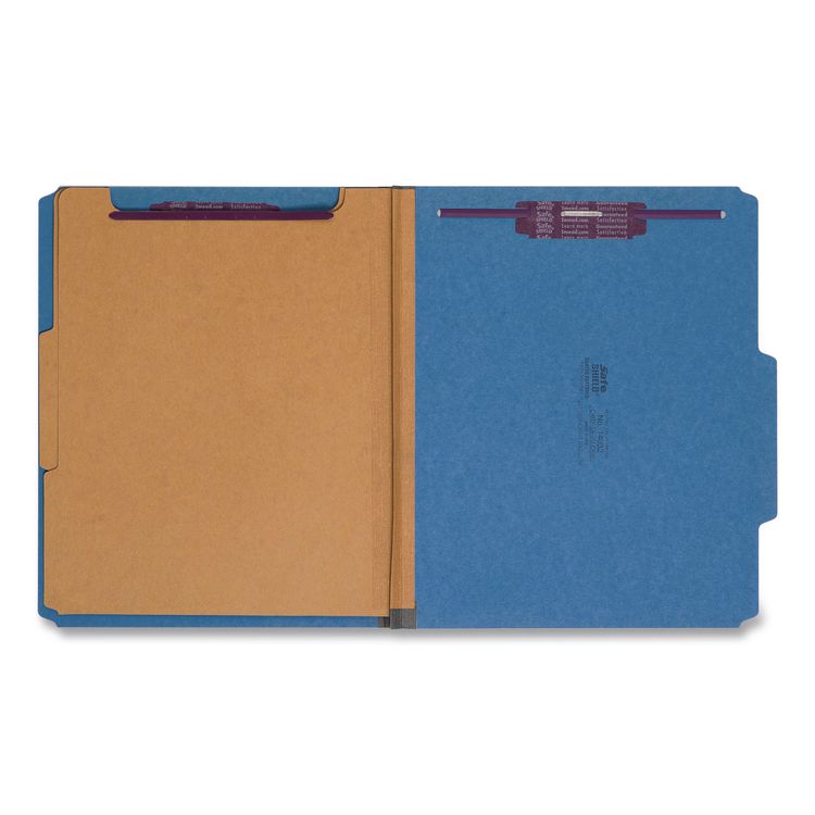 Six-Section Pressboard Top Tab Classification Folders, Six SafeSHIELD Fasteners, 2 Dividers, Letter Size, Dark Blue, 10/Box