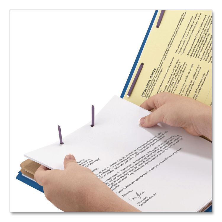 Six-Section Pressboard Top Tab Classification Folders, Six SafeSHIELD Fasteners, 2 Dividers, Letter Size, Dark Blue, 10/Box