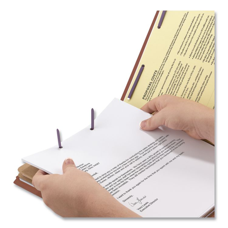 Pressboard Classification Folders, Six SafeSHIELD Fasteners, 2/5-Cut Tabs, 2 Dividers, Letter Size, Red, 10/Box