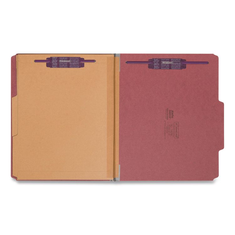 6-Section Pressboard Top Tab Pocket Classification Folders, 6 SafeSHIELD Fasteners, 2 Dividers, Letter Size, Red, 10/Box