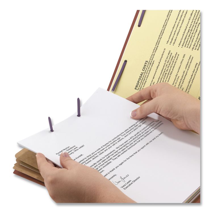 Pressboard Classification Folders, Eight SafeSHIELD Fasteners, 2/5-Cut Tabs, 3 Dividers, Letter Size, Red, 10/Box